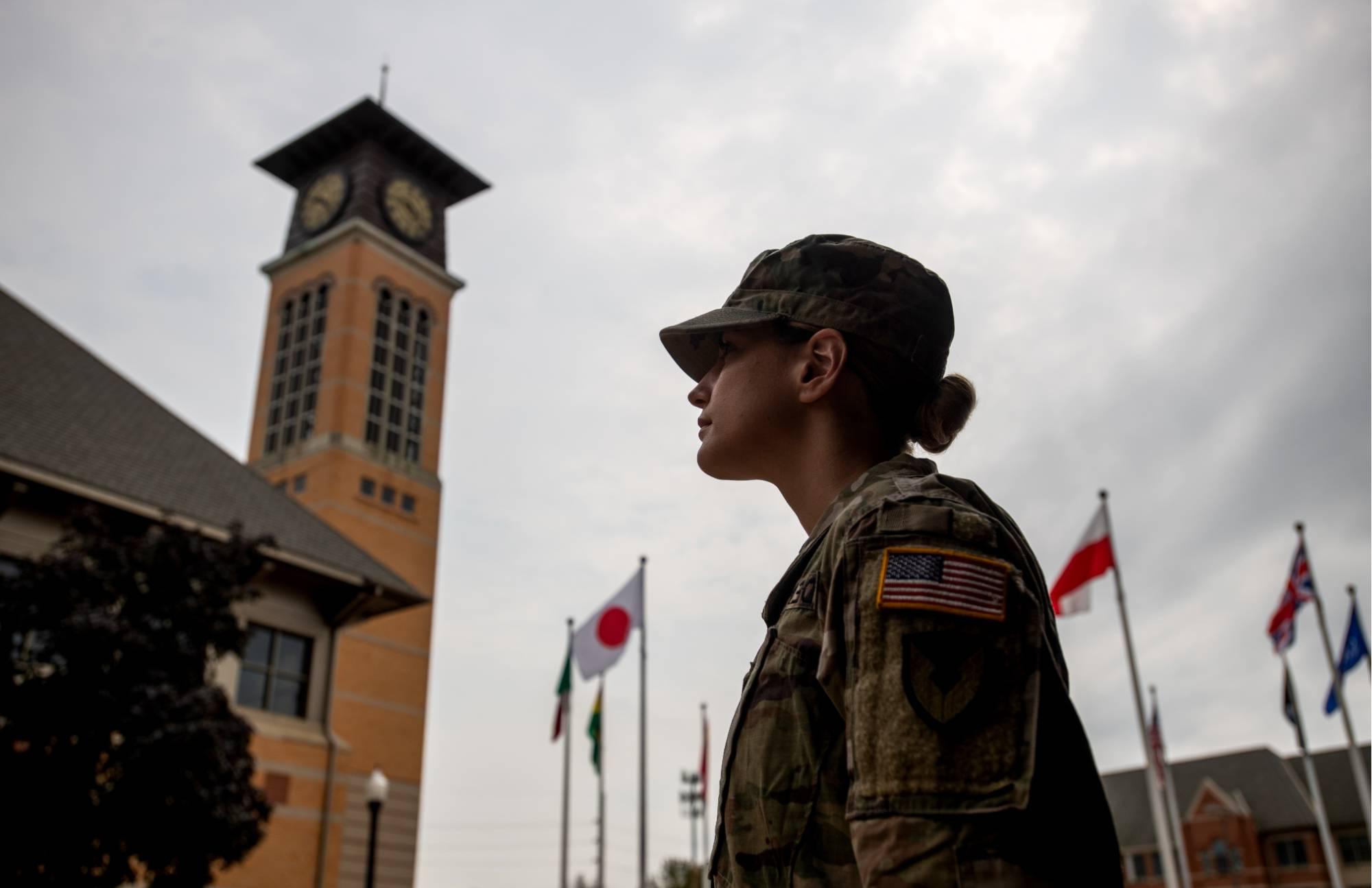 GVSU Student Veteran at Pew campus clock tower